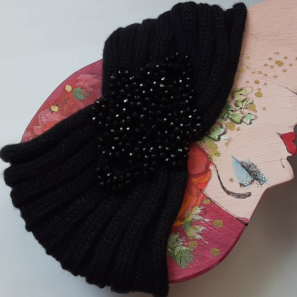 Aldo Jeweled Beaded Black Knit Turband Headband OS - Picture 3 of 10